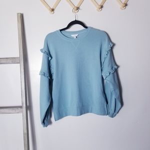 TIME AND TRU RUFFLE SLEEVE BLUE SWEATSHIRT SIZE SMALL 100% COTTON